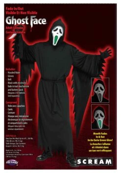 Fun World Light Up Fade Mouth Ghost Face Costume For Adults -Fun Halloween Costumes adult light up fade mouth ghost face alt 3