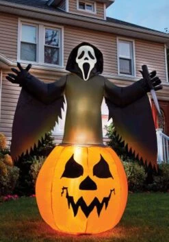 Fun World 6FT Light Up Inflatable Ghost Face Halloween Pumpkin Decoration